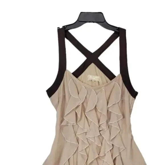 A' Reve Beige Dress Size Medium Women Sleeveless Fit & Flare Ruffle - Picture 3 of 9